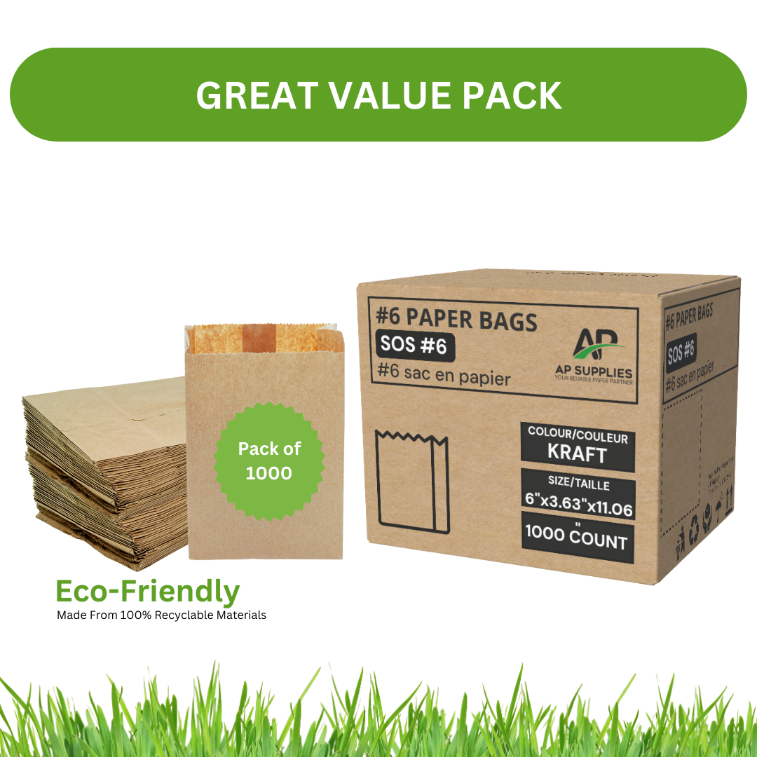6LB Brown Kraft Paper Bags – 6" x 3.63" x 11.06" (Qty: 1000/Box)