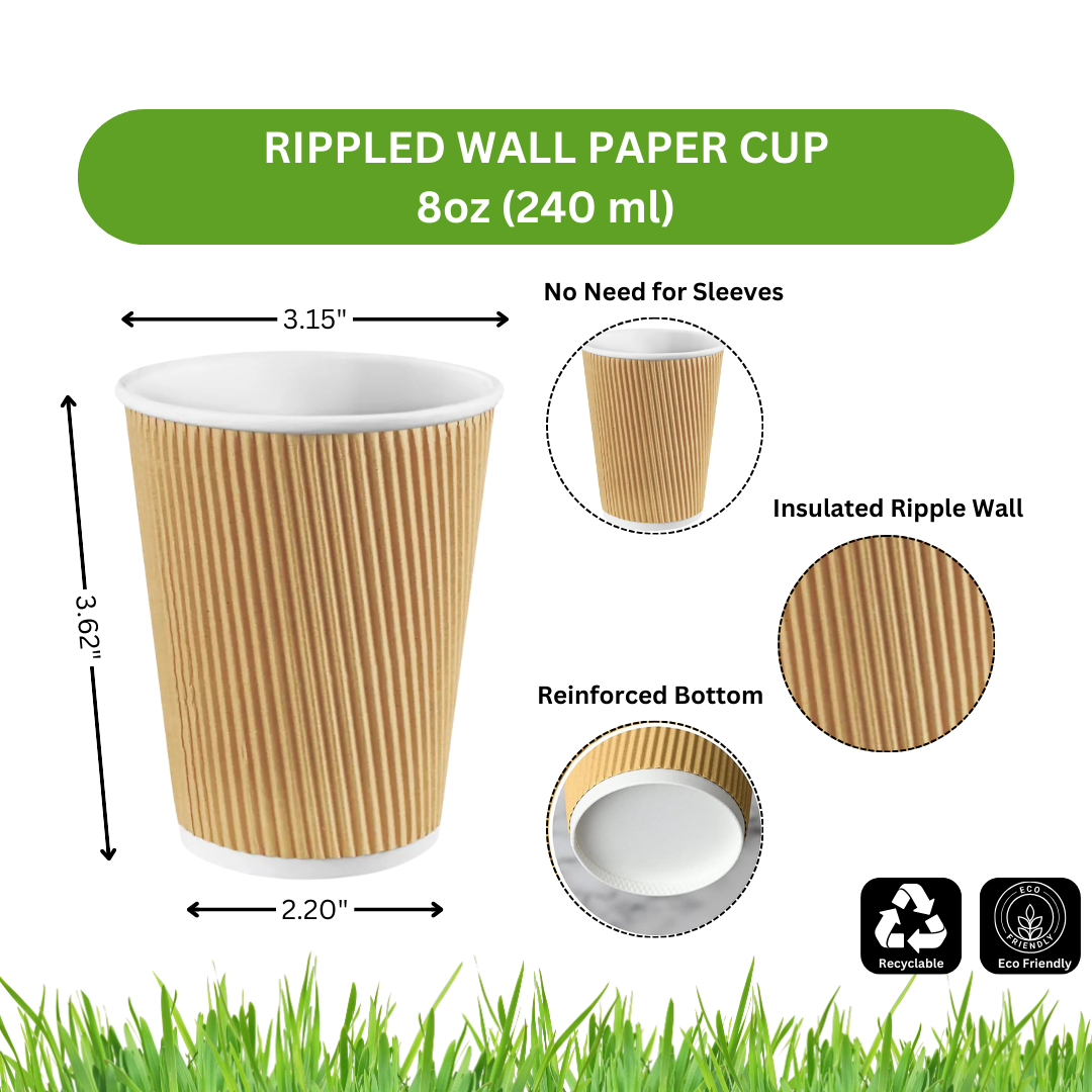 8oz Ripple Wall Paper Cups [Qty: 500/Box]