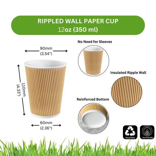 12oz Ripple Wall Paper Cups [Qty: 500/Box]