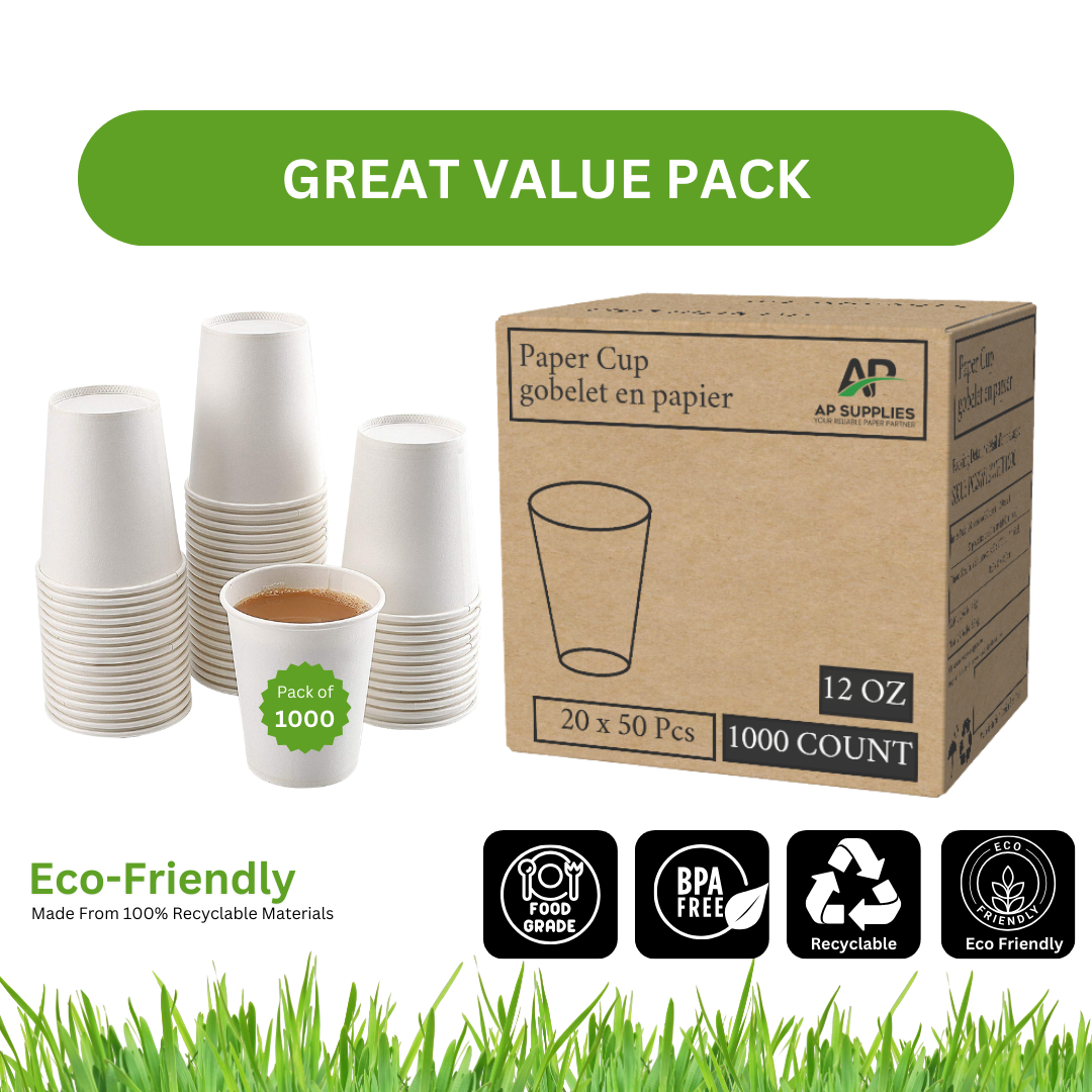 12oz Paper Cups - WHITE [Qty: 1000/Box]