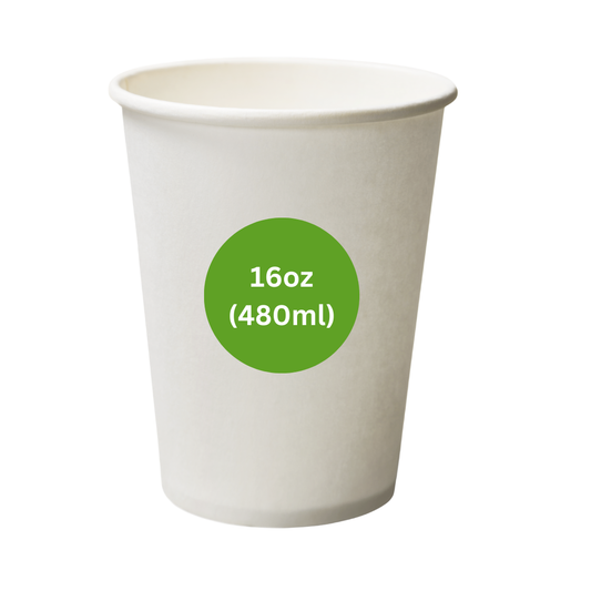 16oz Paper Cups - WHITE [Qty: 1000/Box]