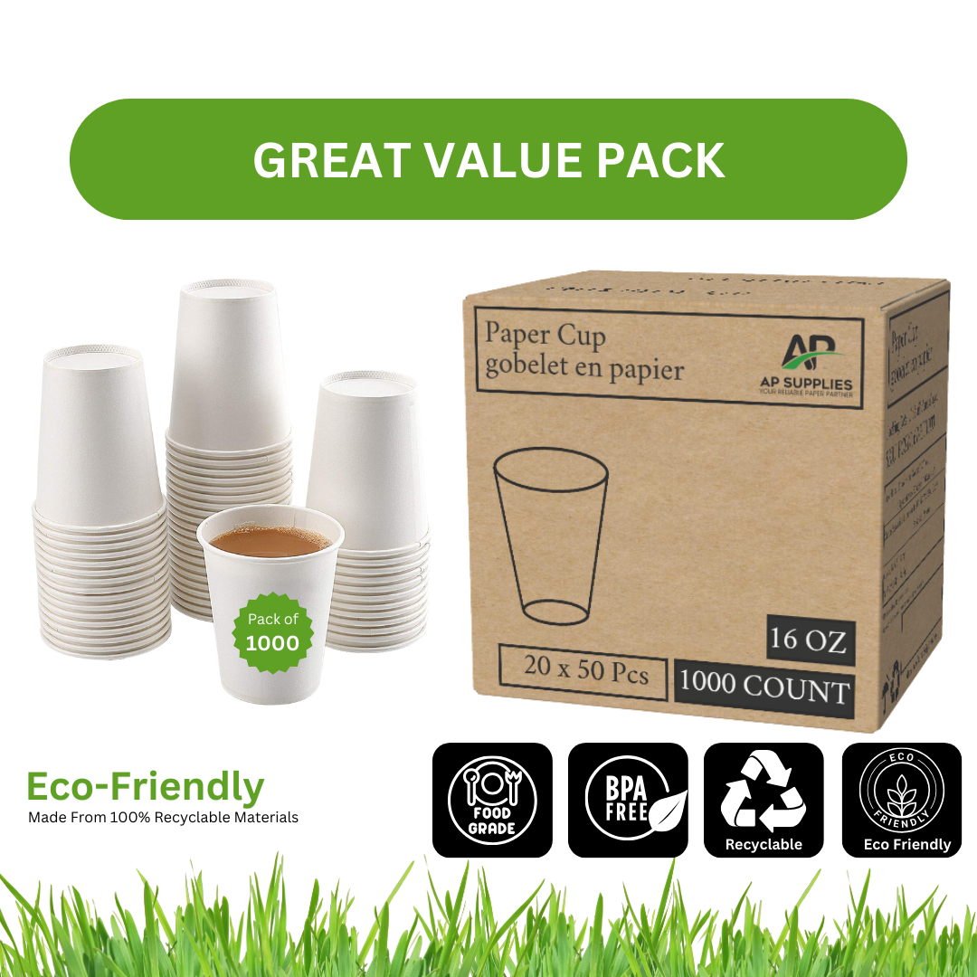 16oz Paper Cups - WHITE [Qty: 1000/Box]